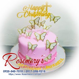 Delicious 1 layer butterflies themed cake from Rosemary's Cakes, perfect for a christening. Contact: 0917-598-9215.