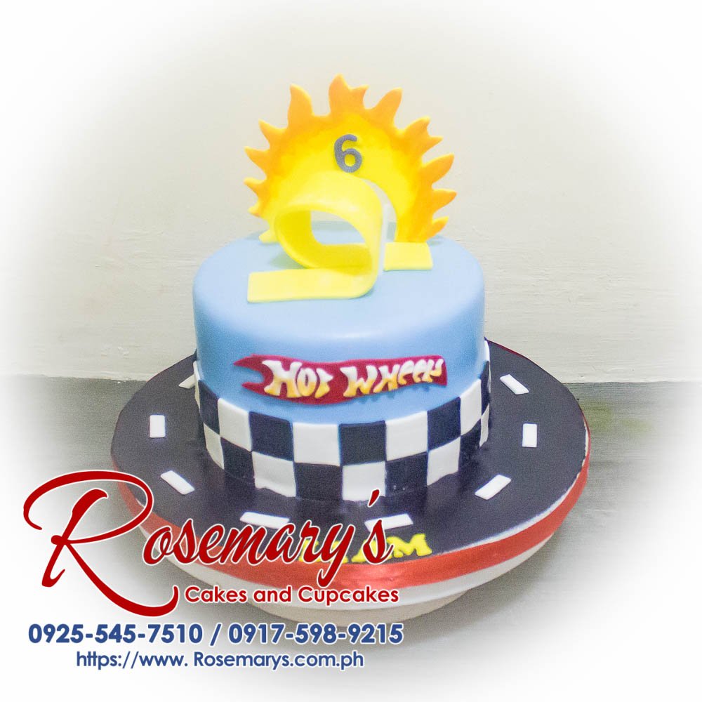 Hot Wheels themed 1-layer delicious cake, vibrant and fun, perfect for a birthday celebration. Contact Rosemary's Cakes: 0925-545-7510.