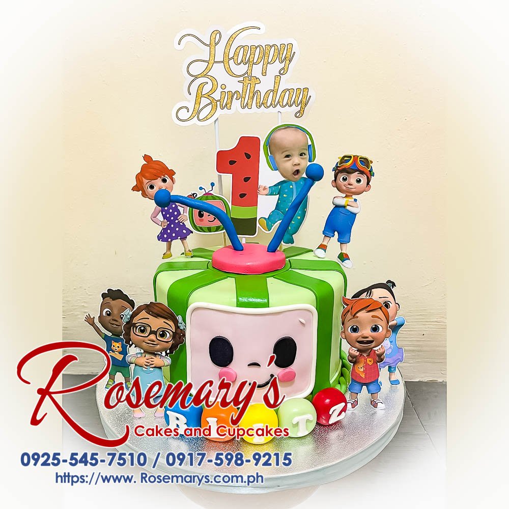 Cocomelon Themed Cake for Blitz’ 1st Birthday Cocomelon themed 1-layer cake, brightly decorated, perfect for birthdays. Order from Rosemary's Cakes: 0925-545-7510.