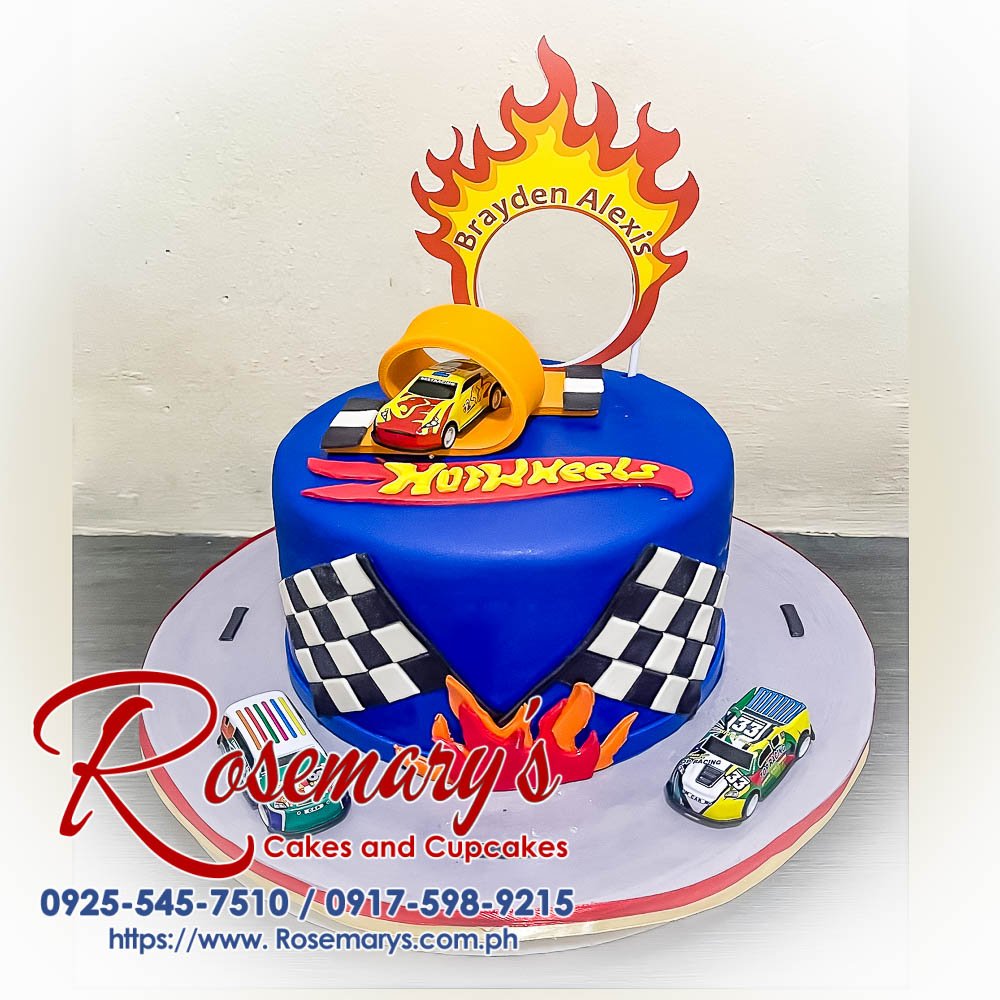 Delicious Hot Wheels themed 1 layer cake, vibrant colors and intricate design by Rosemary's Cakes. Contact: 0917-598-9215.