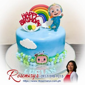 Delicious cocomelon themed 1 layer cake with vibrant colors and fun decorations by Rosemary's Cakes. Contact 0925-545-7510.