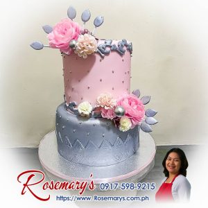 Elegant 2-layer pink and silver roses wedding cake from Rosemary's Cakes. Call 0917-598-9215 for orders.