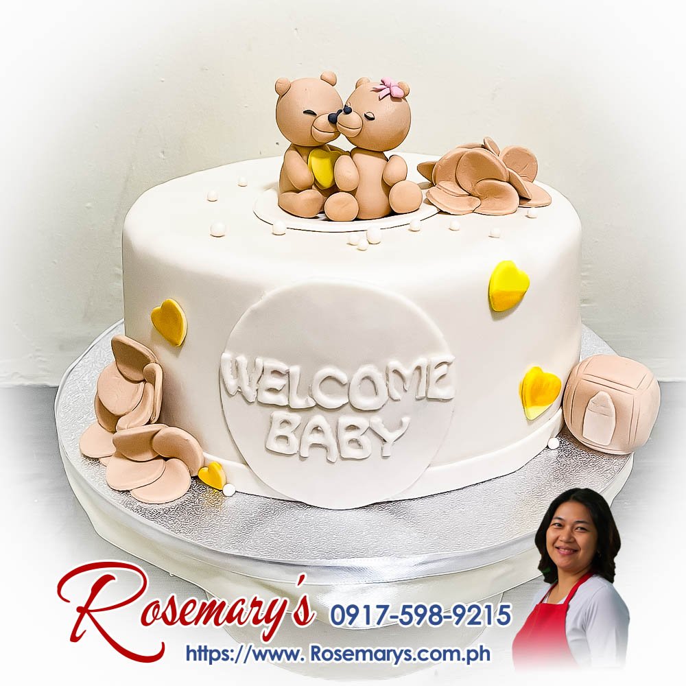 Cute teddy bear themed baby shower cake from Rosemary's Cakes, featuring a delightful design and delicious flavors. Contact 0917-598-9215.