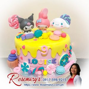 Delicious Kuromi, My Melody, and Cinnamoroll Candy Land themed cake from Rosemary's Cakes. Contact: 0917-598-9215.