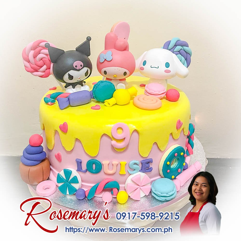 Delicious Kuromi, My Melody, and Cinnamoroll Candy Land themed cake from Rosemary's Cakes. Contact: 0917-598-9215.
