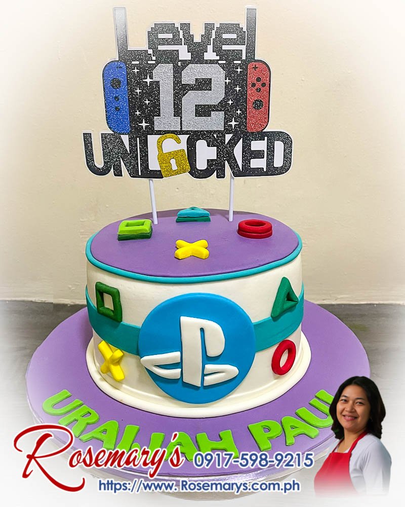 Delicious 1-layer PlayStation-themed cake with PS5 design, perfect for celebratory occasions. Order from Rosemary's Cakes at 0917-598-9215.