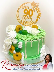 Elegant green and gold 1-layer cake with 3D printed topper. Perfect for themed celebrations. Order at Rosemary's Cakes: 0917-598-9215.