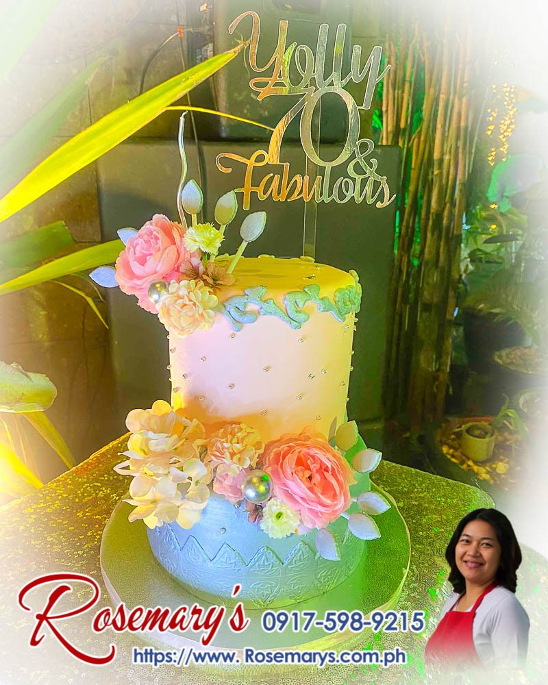 Pink and silver themed 2-layer cake with elegant roses, delicious and yummy cakes by Rosemary's Cakes. Contact 0917-598-9215.