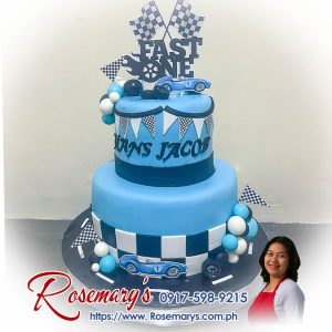 2 layer blue racecar themed cake, delicious and yummy, "Fast One" design by Rosemary's Cakes. Contact 0917-598-9215.