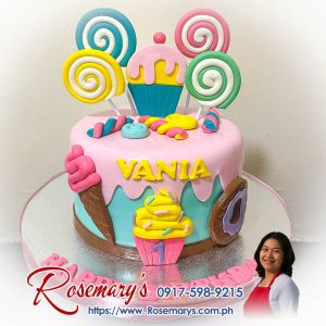 Pastel Candyland themed 1 layer cake, delicious and yummy, by Rosemary's Cakes. Order now at 0917-598-9215.