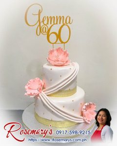 2 layer white and gold themed cake with 3D printed topper, delicious and elegant. Rosemary's Cakes, contact 0917-598-9215.