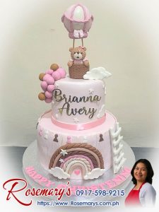 2 layer hot air balloon teddy bear themed cake, delicious and yummy cakes by Rosemary's Cakes. Contact 0917-598-9215.