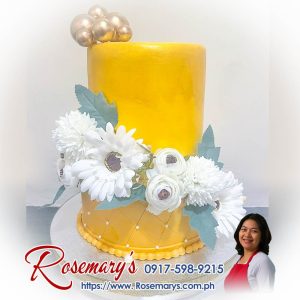 Elegant 2 layer gold birthday cake by Rosemary's Cakes, a delicious and themed yummy cake. Order now at 0917-598-9215.