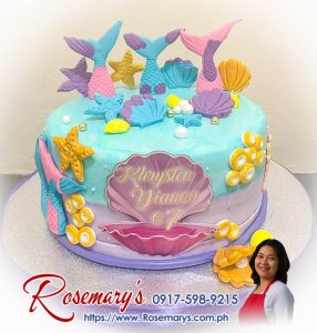 1 layer mermaid themed cake with vibrant sea colors, delicious and yummy. Rosemary's Cakes. Contact: 0917-598-9215.