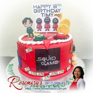 Delicious 1 layer Squid Game themed cake by Rosemary's Cakes. Yummy cakes for any occasion. Contact 0917-598-9215.
