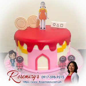 Squid Games themed 1 layer drip cake, delicious and yummy, by Rosemary's Cakes. Order now: 0917-598-9215.
