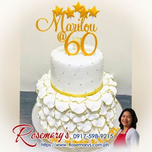 2-layer gold and white elegant cake with 3D printed topper, delicious and themed. Rosemary's Cakes, contact 0917-598-9215.
