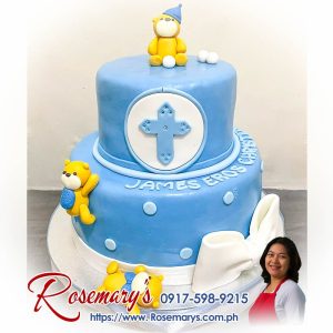 2 layer teddy bear themed baptismal cake, delicious and yummy cakes by Rosemary's Cakes. Contact 0917-598-9215 for orders.