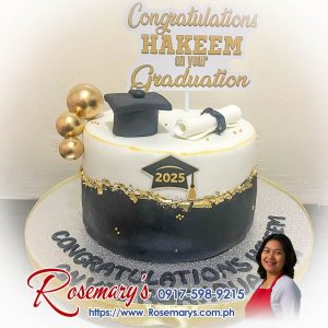 Black and gold themed delicious graduation cake by Rosemary's Cakes. Yummy cakes! Contact 0917-598-9215 for orders.