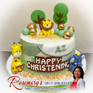 Animal safari themed cake with cute animal decorations, delicious and yummy cake by Rosemary's Cakes. Contact 0917-598-9215.