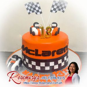 Delicious 1 layer McLaren themed cake, perfect for F1 fans. Yummy cakes by Rosemary's Cakes. Contact 0917-598-9215.