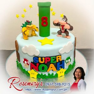 Nintendo-themed cake with Bowser and Donkey Kong decorations, a delicious and yummy cake by Rosemary's Cakes, 0917-598-9215.