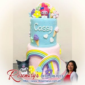 Pastel Candyland themed cake with Kuromi and My Melody, rainbow colors, delicious and yummy cakes by Rosemary's Cakes, 0917-598-9215.