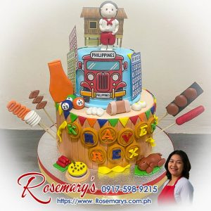 Philippines themed 2 layer cake with vibrant designs, delicious and yummy cakes by Rosemary's Cakes. Contact 0917-598-9215.