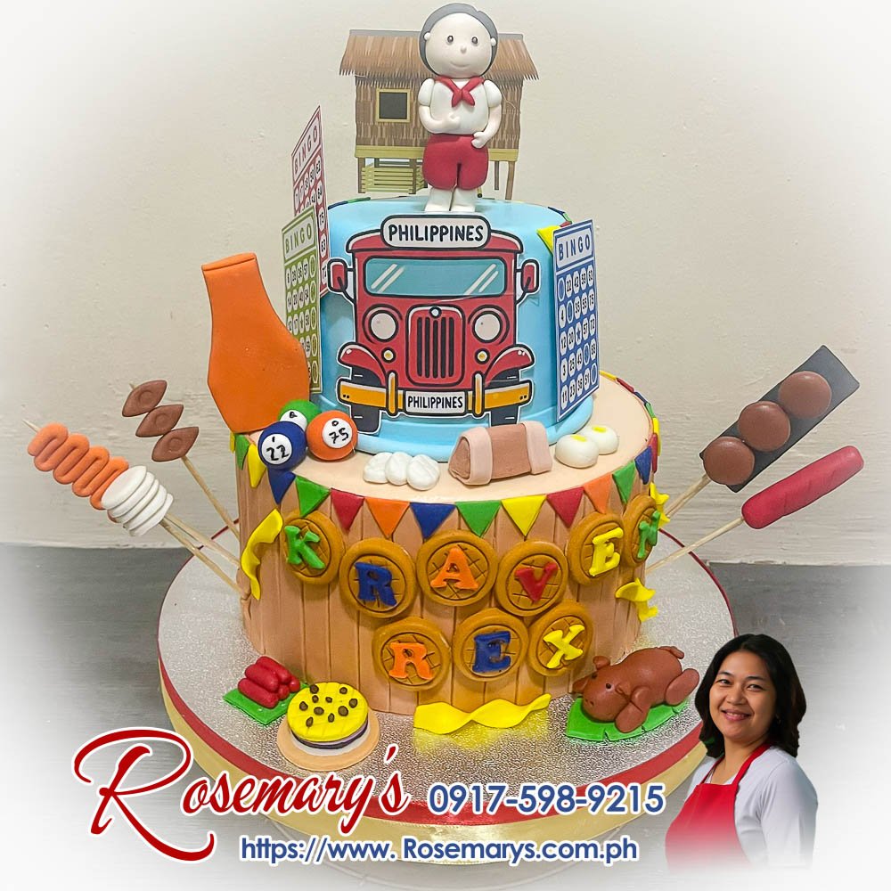 philippines themed 2 layer cake for kraven rex’s birthday Philippines themed 2 layer cake with vibrant designs, delicious and yummy cakes by Rosemary's Cakes. Contact 0917-598-9215.