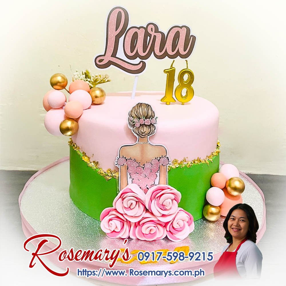 pink roses themed cake for lara’s 18th birthday Delicious pink rose-themed cake decorated with intricate roses by Rosemary's Cakes. Order now: 0917-598-9215.