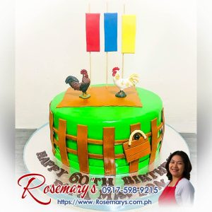 Rooster themed 1 layer cake with cockfighting design, delicious and yummy cake by Rosemary's Cakes. Contact 0917-598-9215.