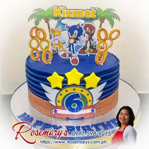 Delicious Sonic themed cake with vibrant colors and detailed design, perfect for birthdays. Rosemary's Cakes 0917-598-9215.