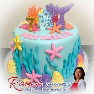 1 layer under the sea themed cake with mermaid design, delicious and yummy cake by Rosemary's Cakes. Contact 0917-598-9215.