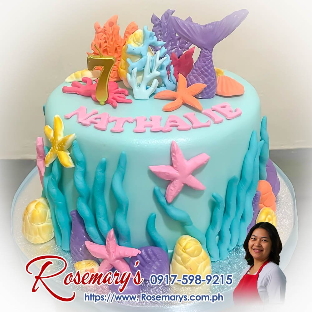 under the sea themed cake for nathalie’s 7th birthday 1 layer under the sea themed cake with mermaid design, delicious and yummy cake by Rosemary's Cakes. Contact 0917-598-9215.